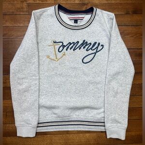 Vintage 90s Tommy Hilfiger Gray Spell Out Nautical Sweater Size Small